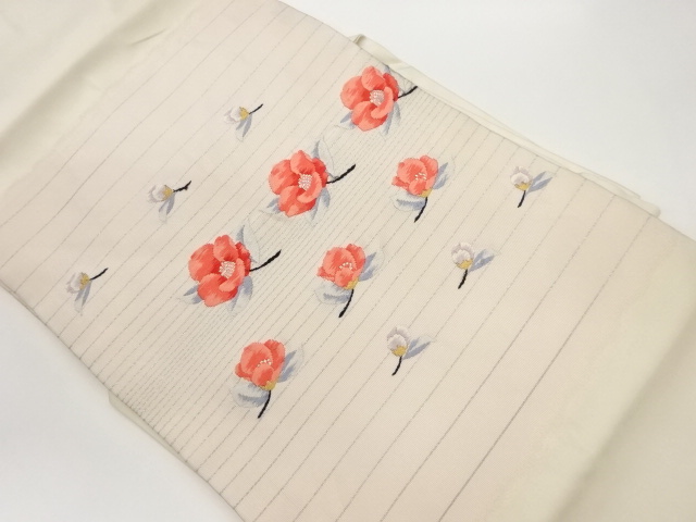 JAPANESE NAGOYA OBI / WOVEN CAMELLIA